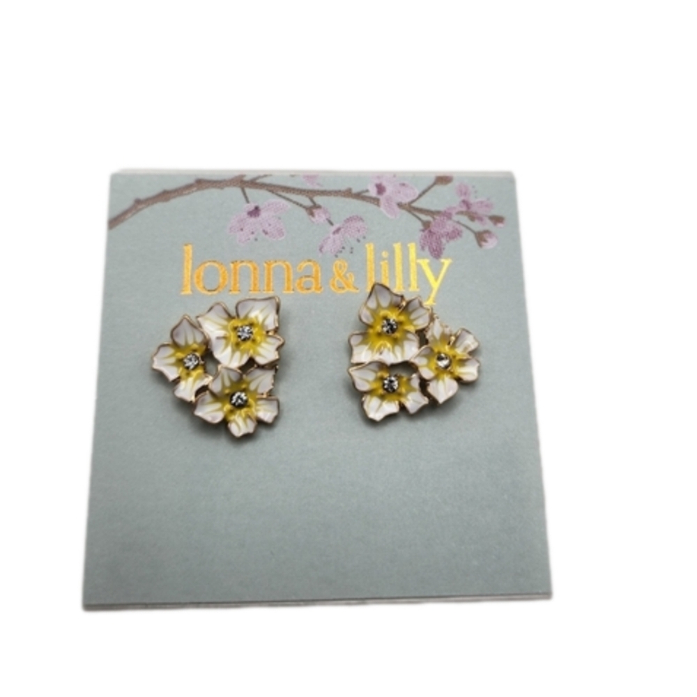 lonna & lilly Gold-tone Pavé Flower Cluster Button Earrings with yello…